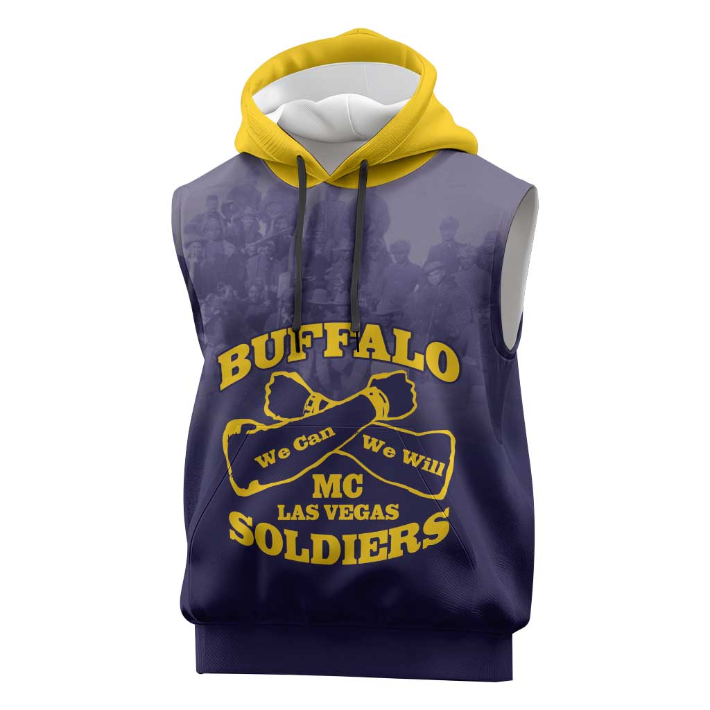Personalized Buffalo Soldier Sleeveless Hoodie African American Heroes - Navy Blue - African Pride