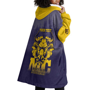 Personalized Buffalo Soldier Wearable Blanket Hoodie African American Heroes - Navy Blue - African Pride