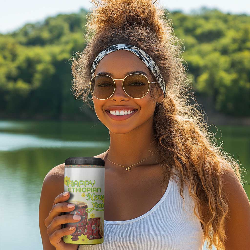 Melkam Enkutatash Ethiopian 4 in 1 Can Cooler Tumbler Kebero Drum With Adey Abeba Flower - African Pride