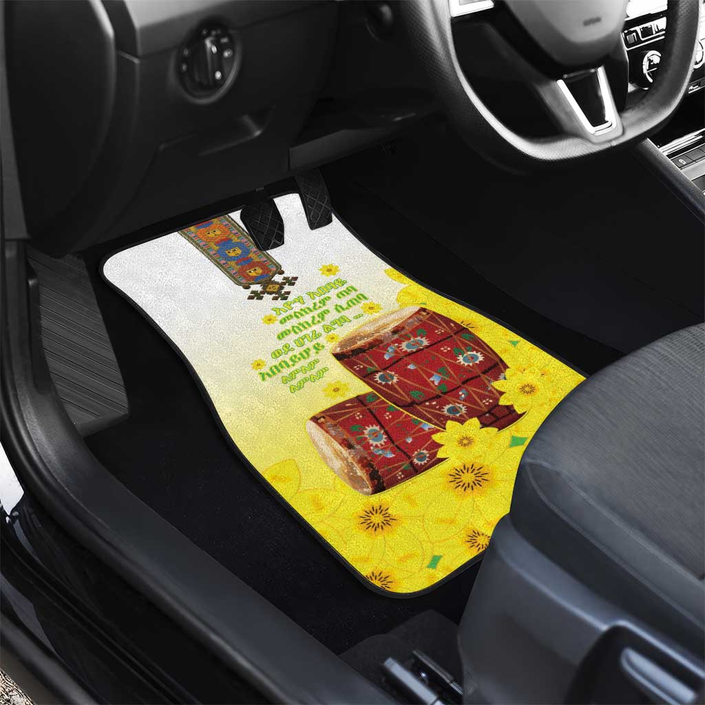 Melkam Enkutatash Ethiopian Car Mats Kebero Drum With Adey Abeba Flower - African Pride