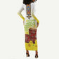 Melkam Enkutatash Ethiopian Long Sleeve Bodycon Dress Kebero Drum With Adey Abeba Flower - African Pride
