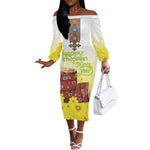 Melkam Enkutatash Ethiopian Off The Shoulder Long Sleeve Dress Kebero Drum With Adey Abeba Flower - African Pride