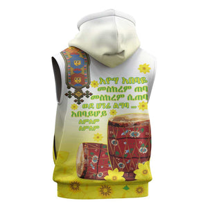 Melkam Enkutatash Ethiopian Sleeveless Hoodie Kebero Drum With Adey Abeba Flower - African Pride