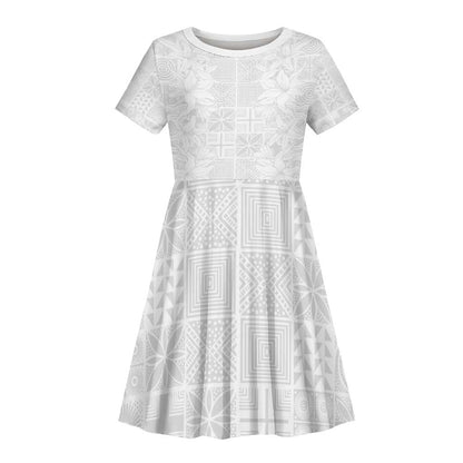 Nigeria Yoruba Osun-Osogbo Festival Kid Short Sleeve Dress White Lily Lei - African Pride