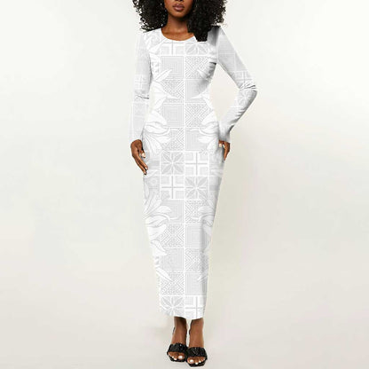 Nigeria Yoruba Osun-Osogbo Festival Long Sleeve Bodycon Dress White Lily Lei - African Pride