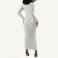 Nigeria Yoruba Osun-Osogbo Festival Long Sleeve Bodycon Dress White Lily Lei - African Pride