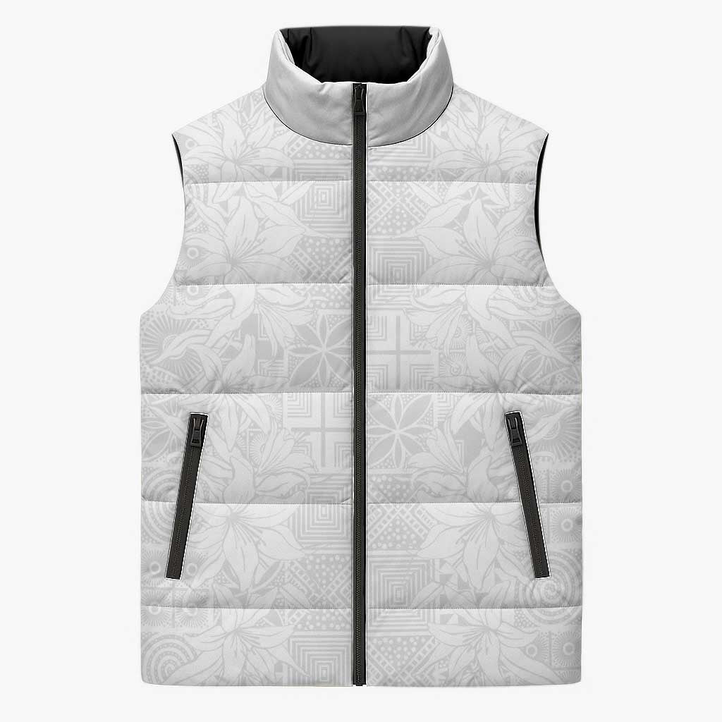 Nigeria Osun-Osogbo Festival Sleeveless Puffer Jacket White Lily Lei With Yoruba Pattern