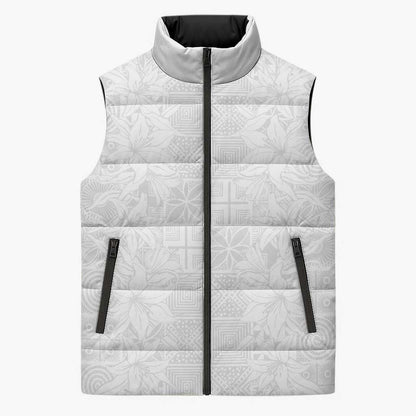 Nigeria Osun-Osogbo Festival Sleeveless Puffer Jacket White Lily Lei With Yoruba Pattern