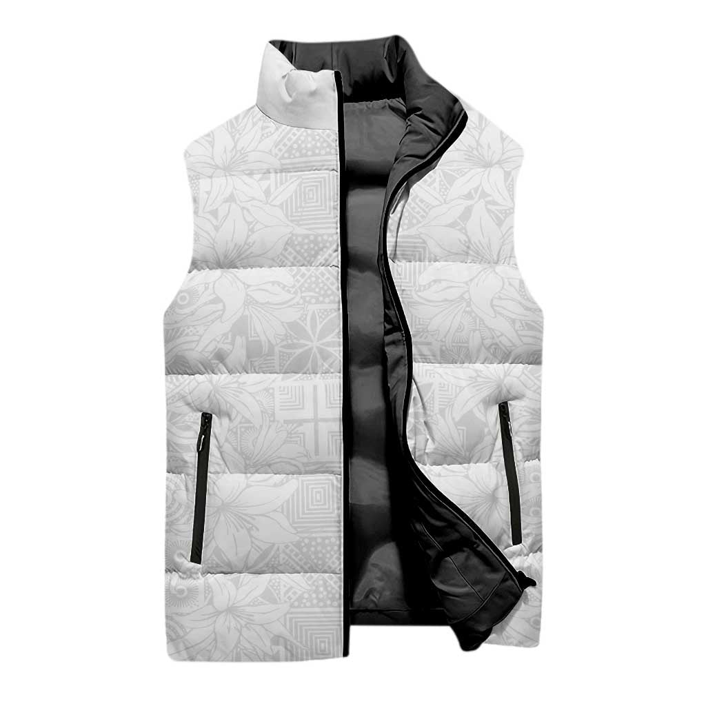 Nigeria Osun-Osogbo Festival Sleeveless Puffer Jacket White Lily Lei With Yoruba Pattern