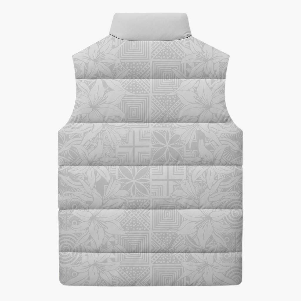 Nigeria Osun-Osogbo Festival Sleeveless Puffer Jacket White Lily Lei With Yoruba Pattern