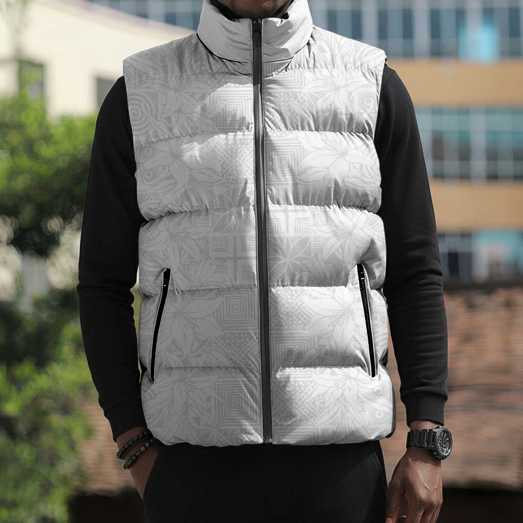 Nigeria Osun-Osogbo Festival Sleeveless Puffer Jacket White Lily Lei With Yoruba Pattern