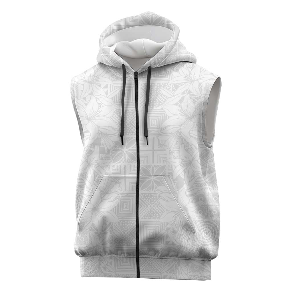Nigeria Yoruba Osun-Osogbo Festival Sleeveless Zip Hoodie White Lily Lei - African Pride