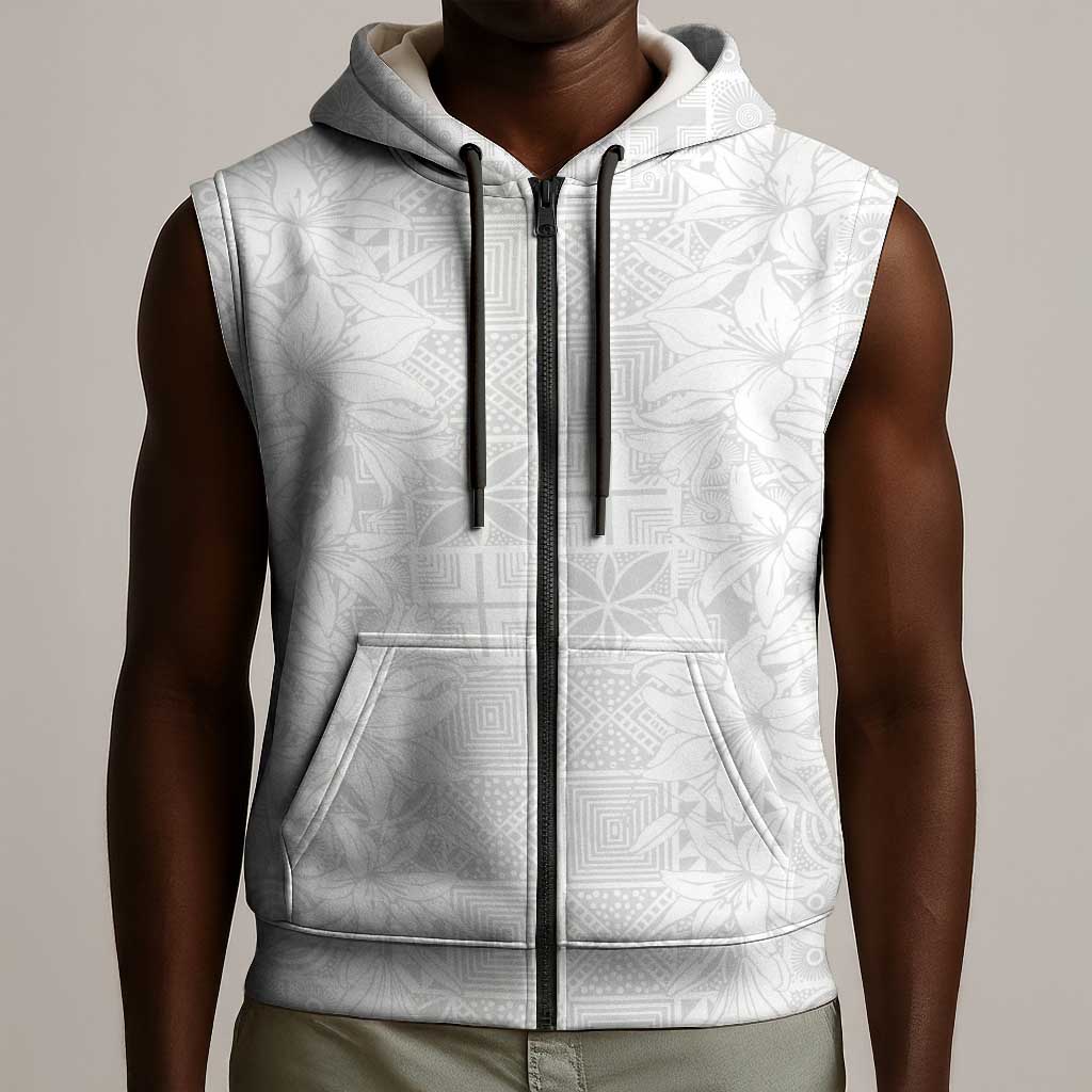 Nigeria Yoruba Osun-Osogbo Festival Sleeveless Zip Hoodie White Lily Lei - African Pride