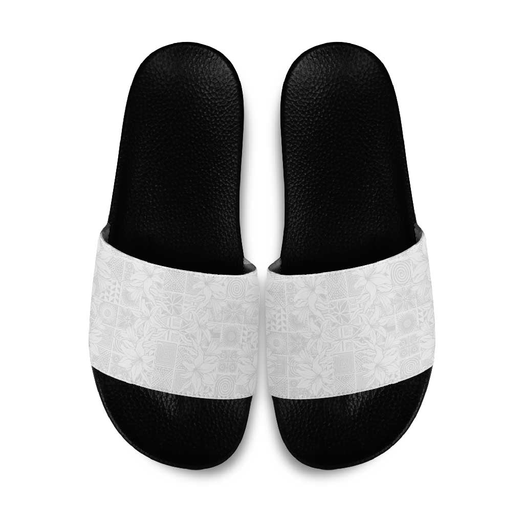 Nigeria Osun-Osogbo Festival Slide Sandals White Lily Lei With Yoruba Pattern