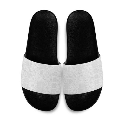 Nigeria Osun-Osogbo Festival Slide Sandals White Lily Lei With Yoruba Pattern