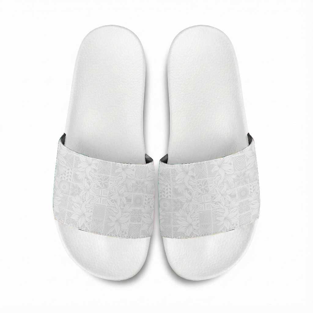 Nigeria Osun-Osogbo Festival Slide Sandals White Lily Lei With Yoruba Pattern