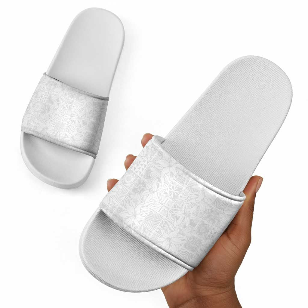 Nigeria Osun-Osogbo Festival Slide Sandals White Lily Lei With Yoruba Pattern