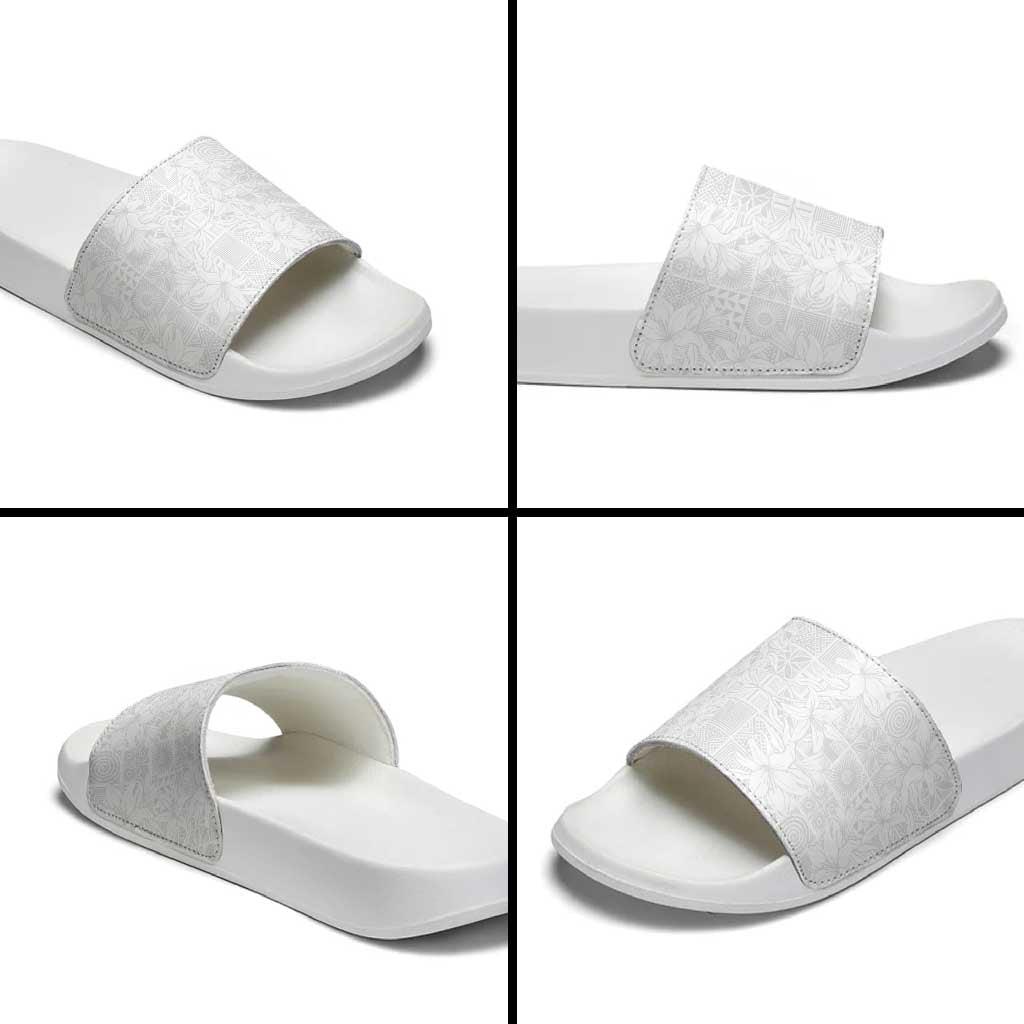 Nigeria Osun-Osogbo Festival Slide Sandals White Lily Lei With Yoruba Pattern