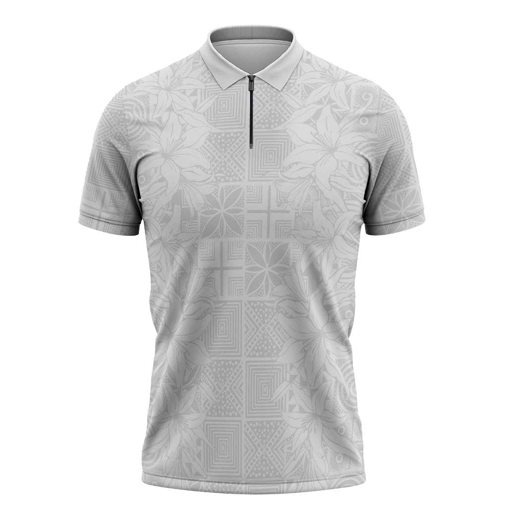 Nigeria Osun-Osogbo Festival Zipper Polo Shirt White Lily Lei With Yoruba Pattern