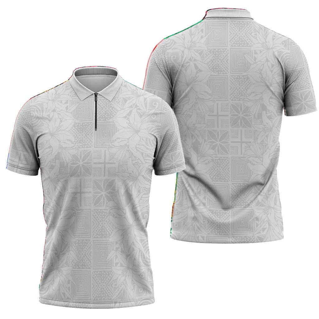 Nigeria Osun-Osogbo Festival Zipper Polo Shirt White Lily Lei With Yoruba Pattern
