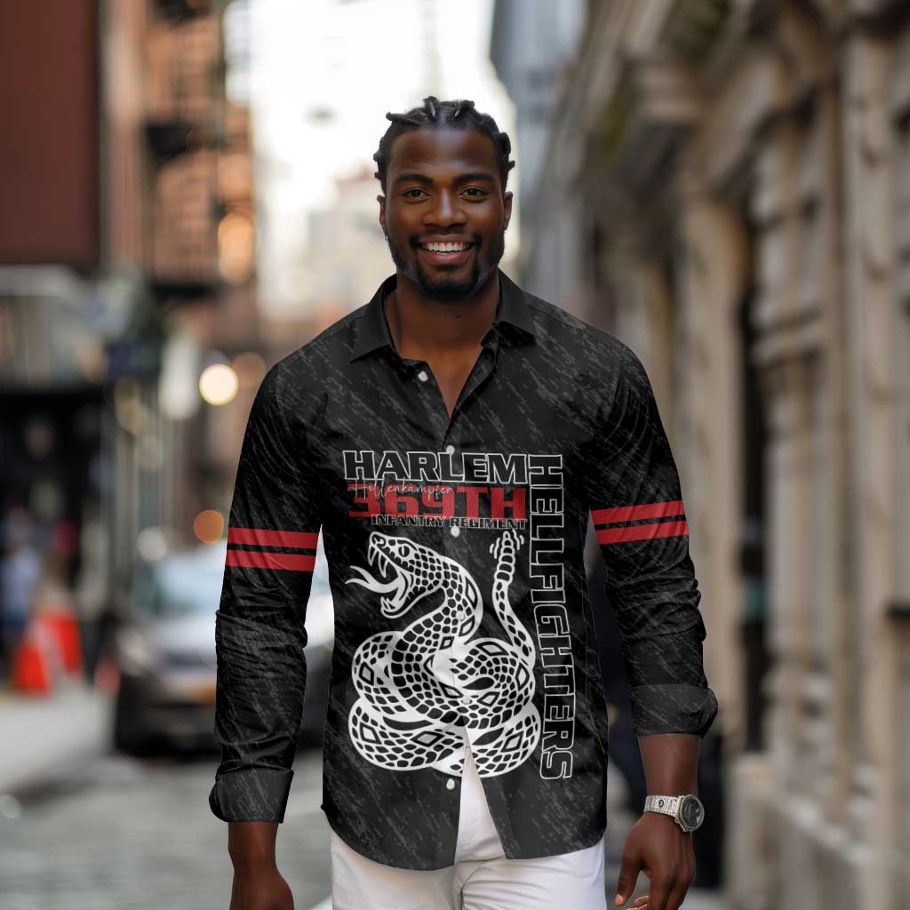 Harlem Hellfighters Long Sleeve Button Shirt Harlem Rattlers - Don't Tread on Me - African Pride