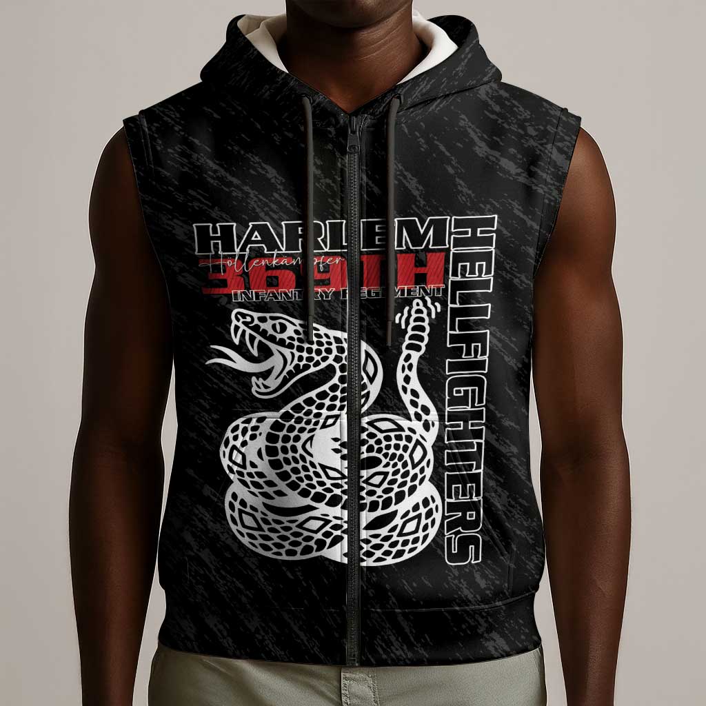 Harlem Hellfighters Sleeveless Zip Hoodie Harlem Rattlers - Don't Tread on Me - African Pride