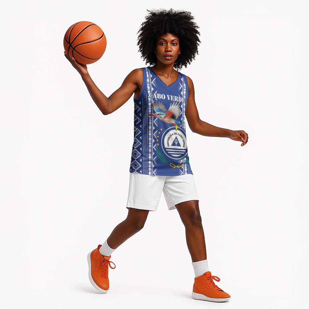 Personalised Cape Verde Basketball Jersey Grey Headed Kingfisher - Coat Of Arms LT15
