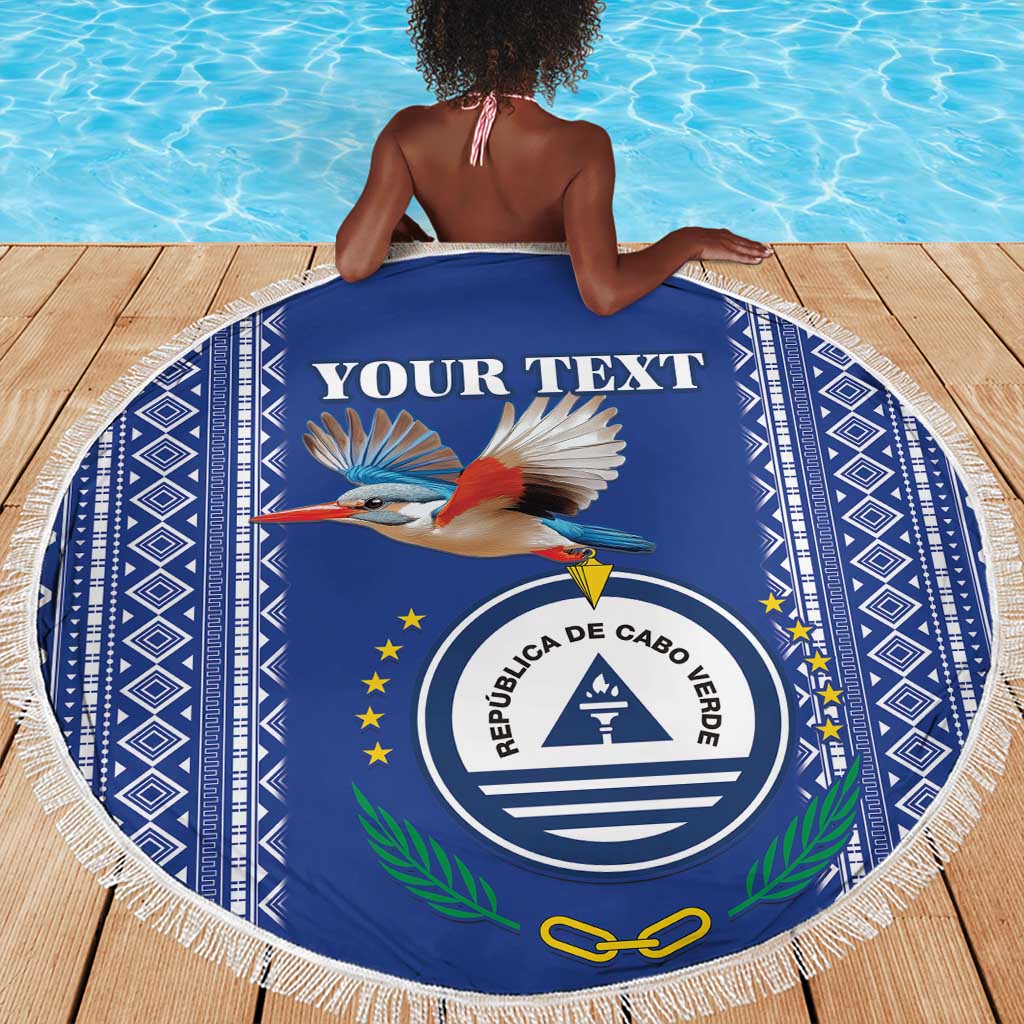 Personalised Cape Verde Beach Blanket Grey Headed Kingfisher - Coat Of Arms