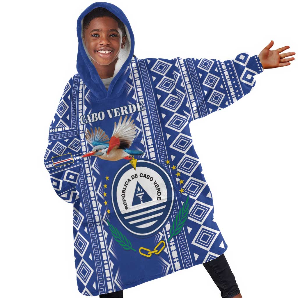 Personalised Cape Verde Kid Wearable Blanket Hoodie Grey Headed Kingfisher - Coat Of Arms