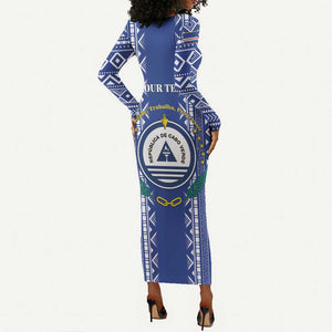 Personalised Cape Verde Long Sleeve Bodycon Dress Grey Headed Kingfisher - Coat Of Arms