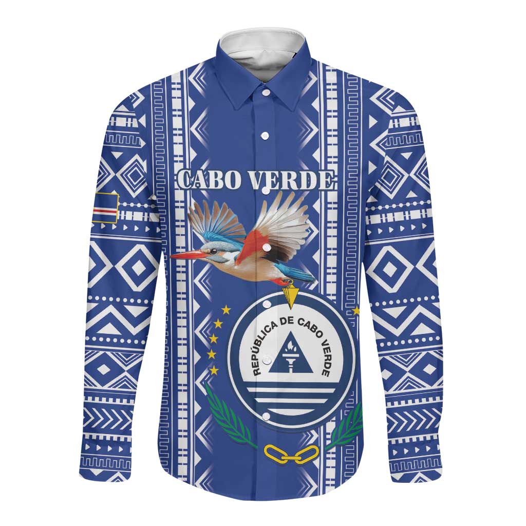 Personalised Cape Verde Long Sleeve Button Shirt Grey Headed Kingfisher - Coat Of Arms