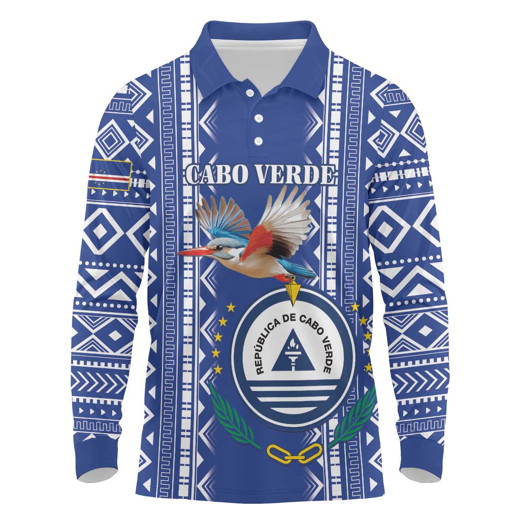 Personalised Cape Verde Long Sleeve Polo Shirt Grey Headed Kingfisher - Coat Of Arms