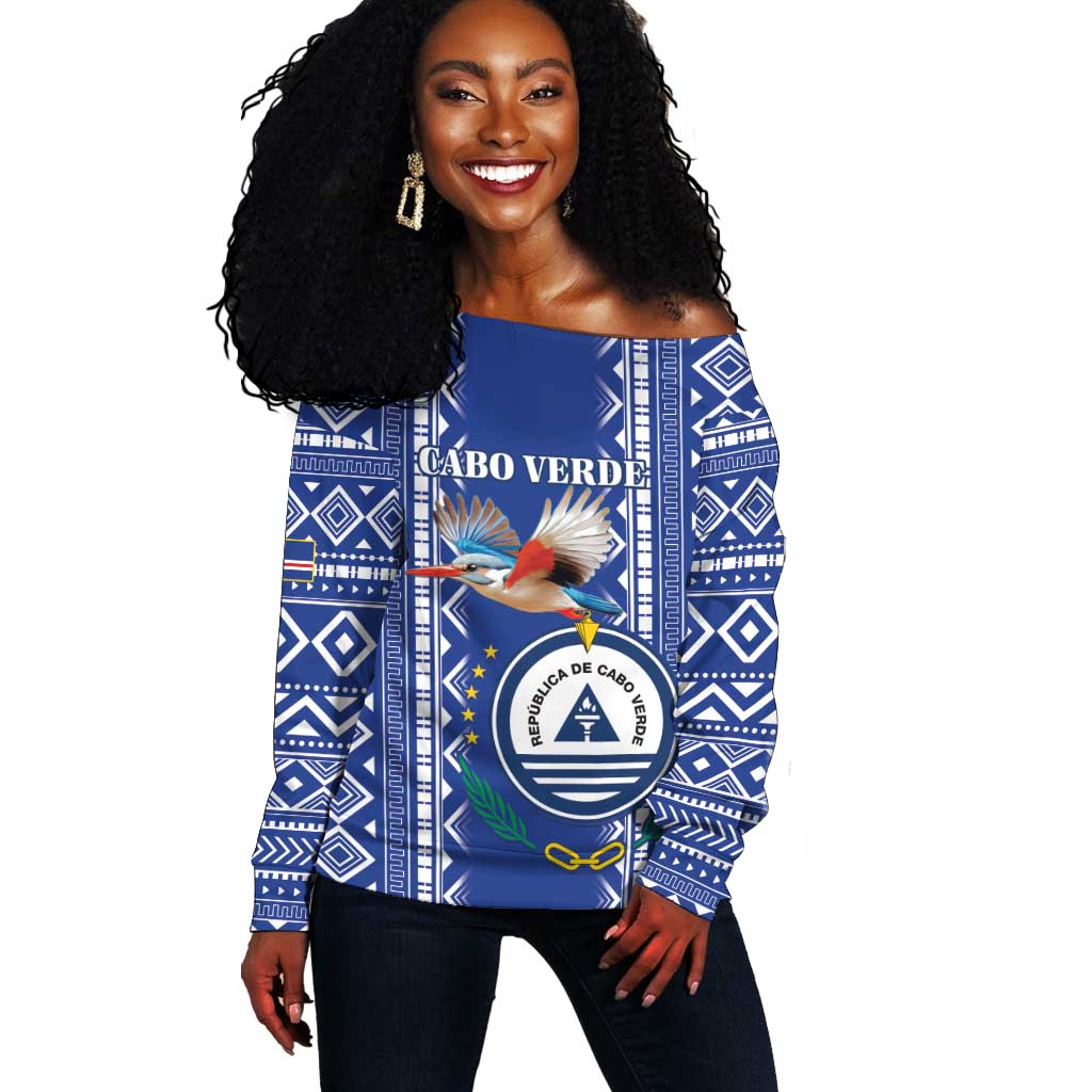 Personalised Cape Verde Off Shoulder Sweater Grey Headed Kingfisher - Coat Of Arms