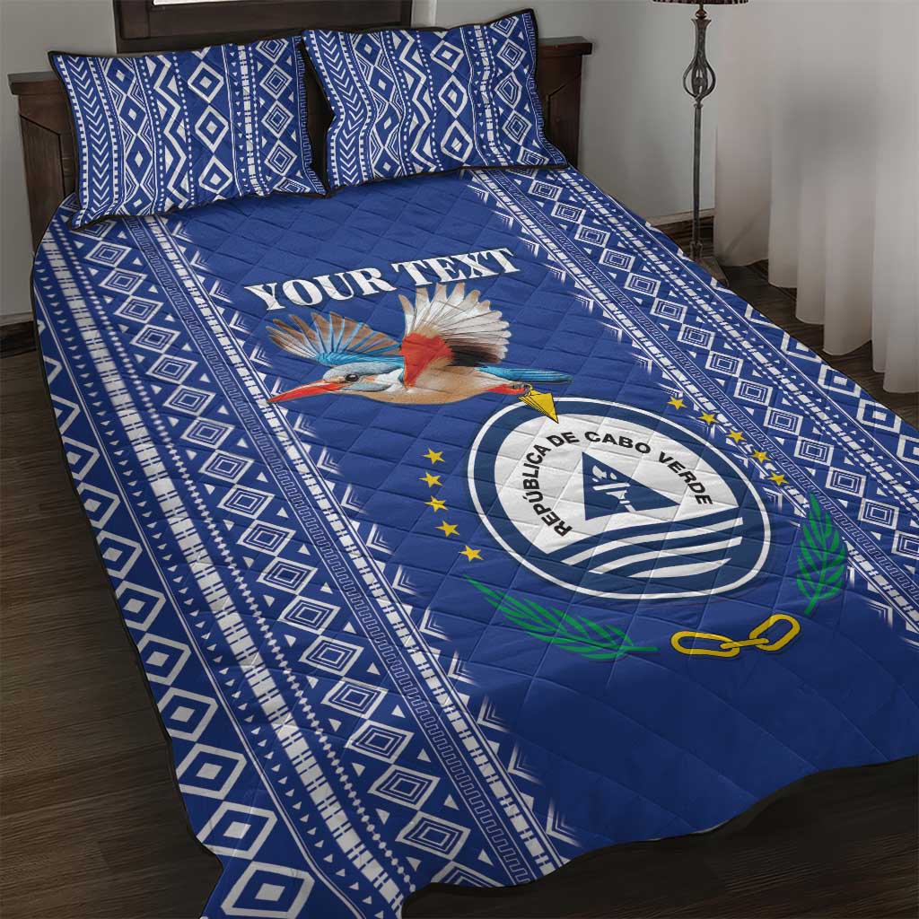 Personalised Cape Verde Quilt Bed Set Grey Headed Kingfisher - Coat Of Arms