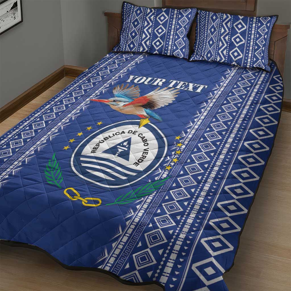 Personalised Cape Verde Quilt Bed Set Grey Headed Kingfisher - Coat Of Arms