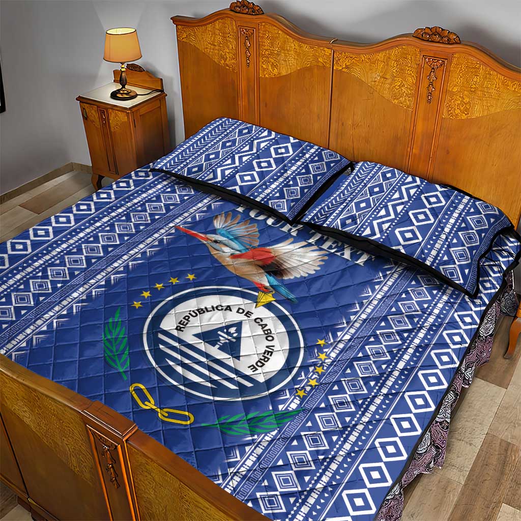 Personalised Cape Verde Quilt Bed Set Grey Headed Kingfisher - Coat Of Arms