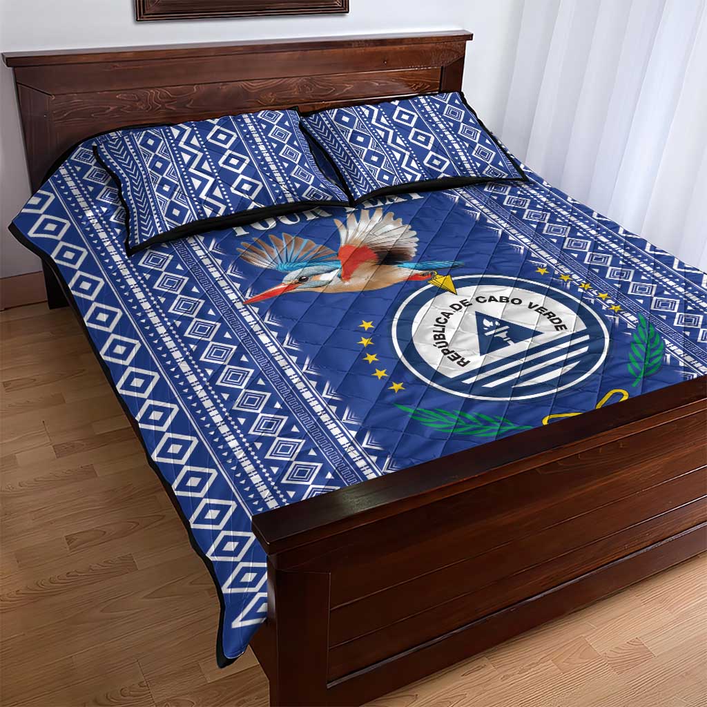 Personalised Cape Verde Quilt Bed Set Grey Headed Kingfisher - Coat Of Arms