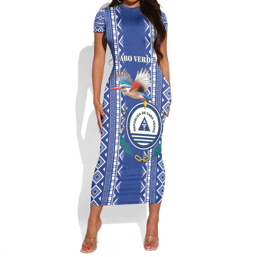 Personalised Cape Verde Short Sleeve Bodycon Dress Grey Headed Kingfisher - Coat Of Arms