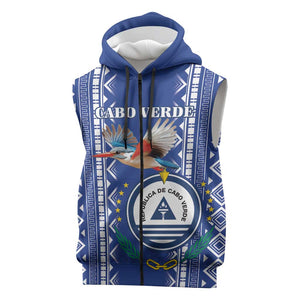 Personalised Cape Verde Sleeveless Zip Hoodie Grey Headed Kingfisher - Coat Of Arms - African Pride