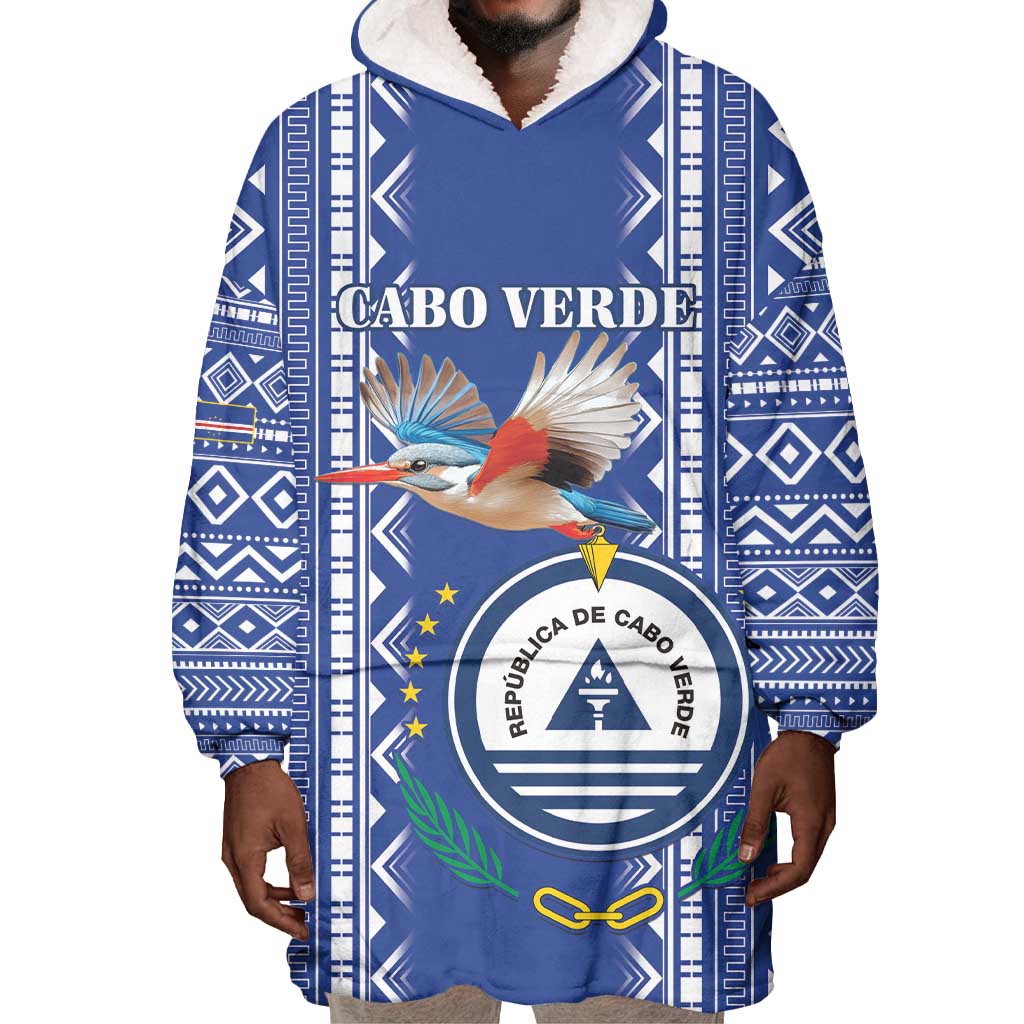 Personalised Cape Verde Wearable Blanket Hoodie Grey Headed Kingfisher - Coat Of Arms