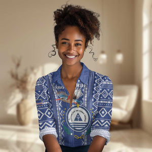 Personalised Cape Verde Women Casual Shirt Grey Headed Kingfisher - Coat Of Arms