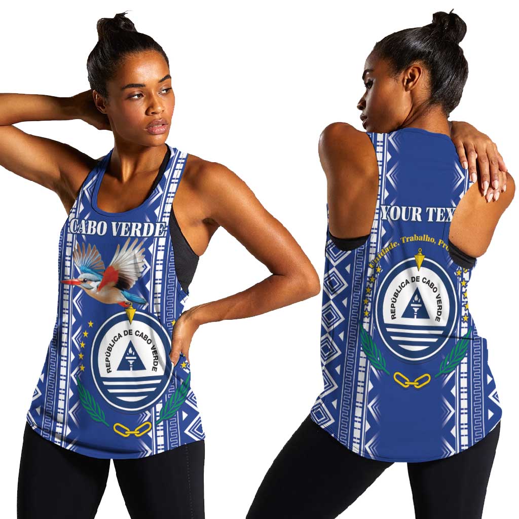 Personalised Cape Verde Women Racerback Tank Grey Headed Kingfisher - Coat Of Arms