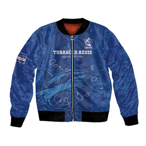 Custom Cape Verde Football Bomber Jacket Go Champions Tubaroes Azuis