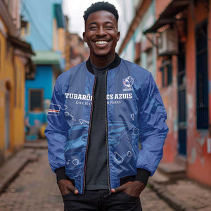 Custom Cape Verde Football Bomber Jacket Go Champions Tubaroes Azuis