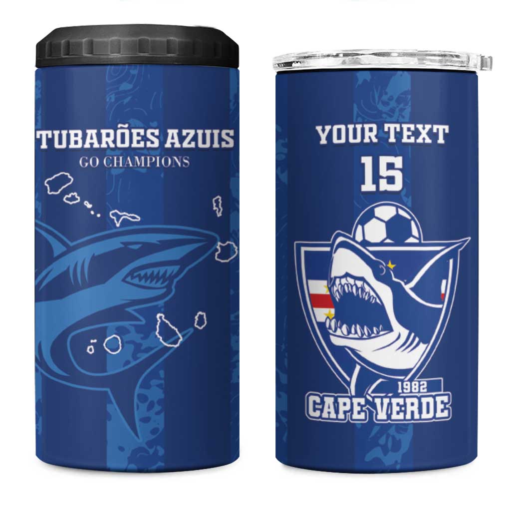 Custom Cape Verde Football 4 in 1 Can Cooler Tumbler Go Champions Tubaroes Azuis