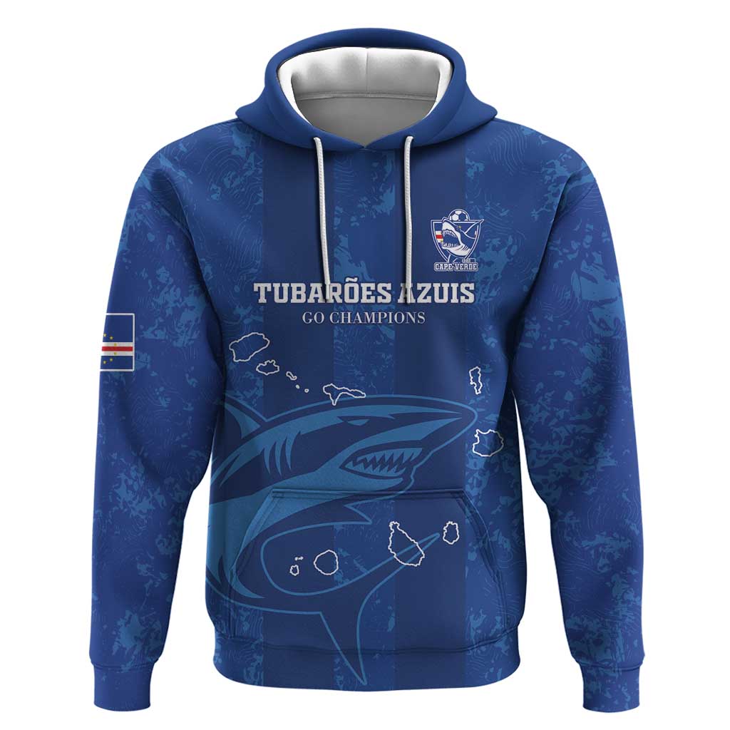 Custom Cape Verde Football Hoodie Go Champions Tubaroes Azuis