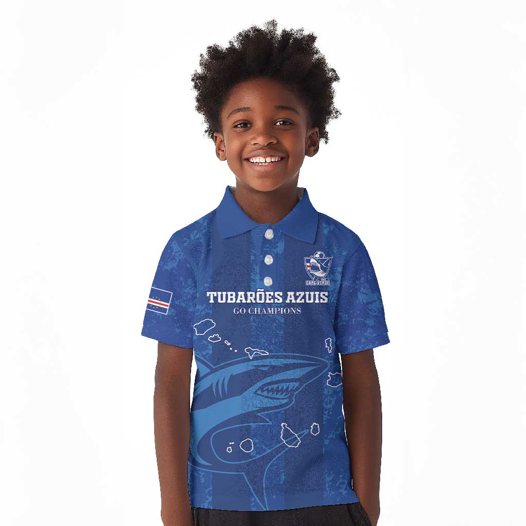 Custom Cape Verde Football Kid Polo Shirt Go Champions Tubaroes Azuis