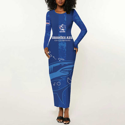 Custom Cape Verde Football Long Sleeve Bodycon Dress Go Champions Tubaroes Azuis LT15