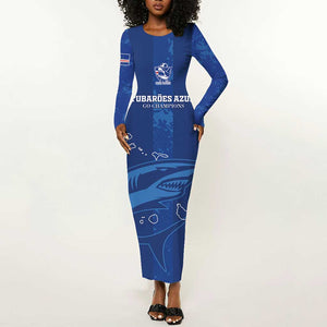 Custom Cape Verde Football Long Sleeve Bodycon Dress Go Champions Tubaroes Azuis