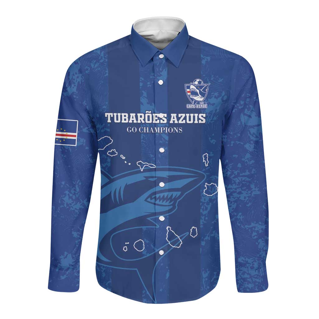 Custom Cape Verde Football Long Sleeve Button Shirt Go Champions Tubaroes Azuis